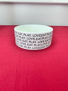 Fringe Studio White Ceramic Dog Bowl with Black Text